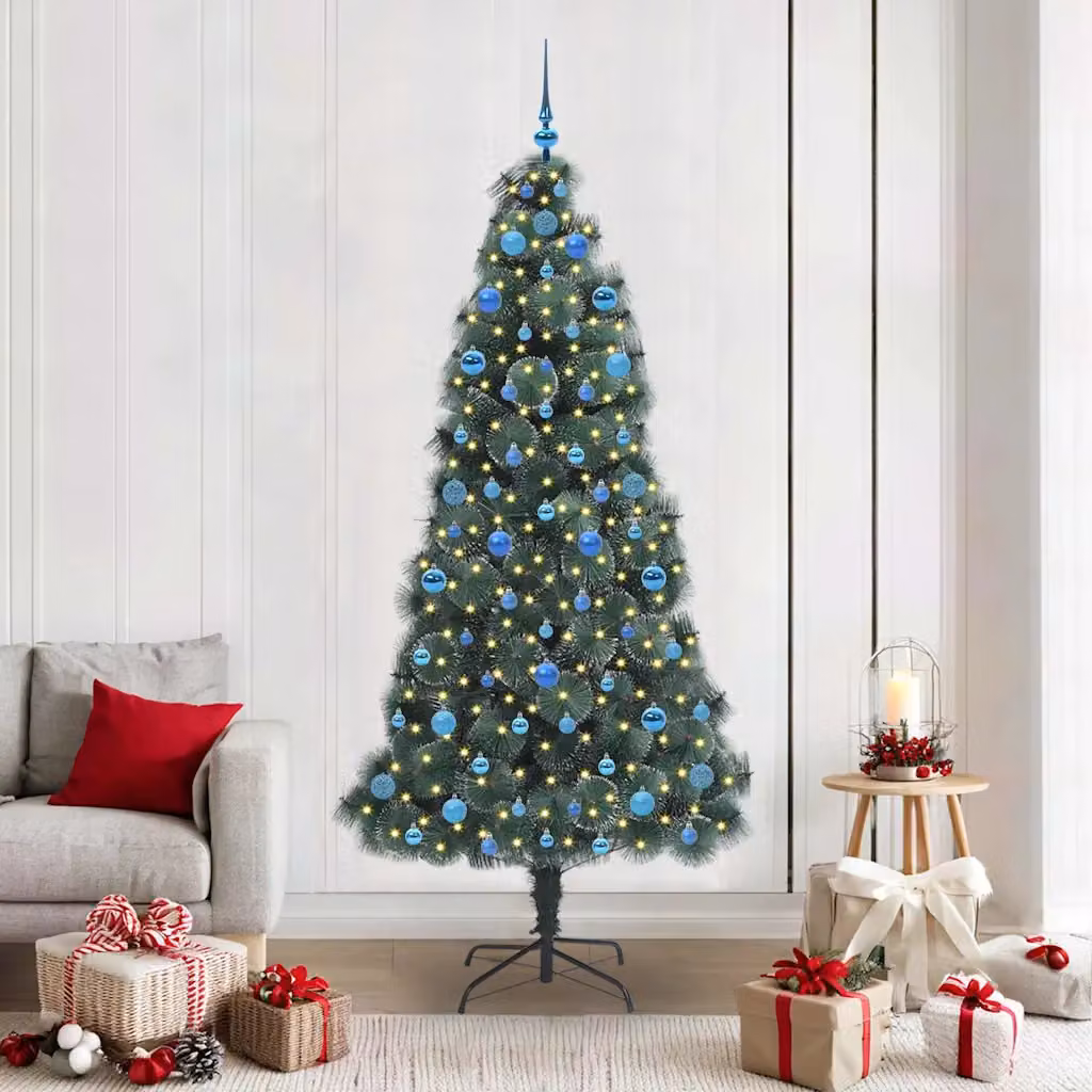 Albero di Natale artificiale pre-illuminato con LED vidaXL, colore verde, Altezza: 210 cm