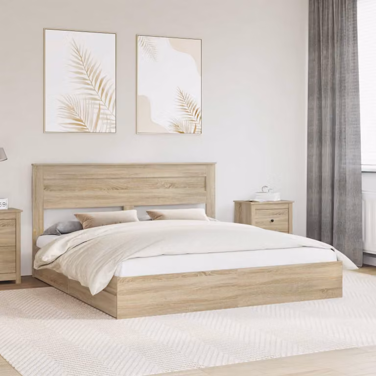 Letto con contenitore e cassetti vidaXL in legno Rovere Sonoma, L/P: 180 x 200 cm