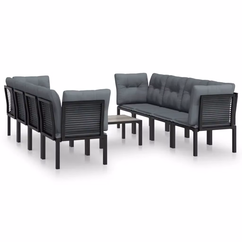 Set Salotto da Giardino Moderno vidaXL in Polyrattan Nero e Grigio con 9 Pezzi e Cuscini Inclusi – 2