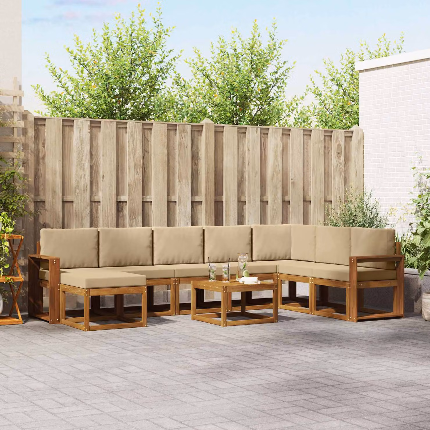 Set di divani da esterno vidaXL 9 pezzi in legno di acacia con cuscini beige e marrone