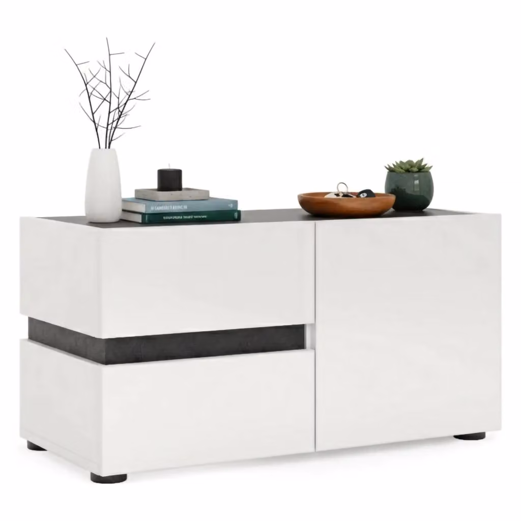 Mobile da ingresso Seul DMORA con 2 cassetti soft close, Bianco Lucido, L: 80 cm, P: 38 cm, H: 42 cm – 2
