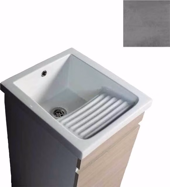 Mobile Lavatoio in Ceramica 1 Anta e Strofinatoio Integrato 45x50x86A cm Grigio Cemento