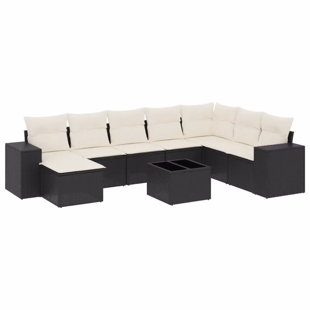 vidaXL Set Divani da Giardino a L 9 pz in Polyrattan Nero con Cuscini e Tavolino da Esterno – 2