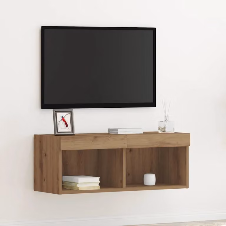 Set mobile TV moderno vidaXL in legno color rovere con illuminazione integrata L 80 cm, P 30 cm, H 30 cm