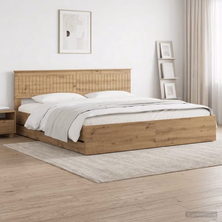 Letto con contenitore e testiera vidaXL in legno rovere, L/P/H: 180 x 200 x 90 cm