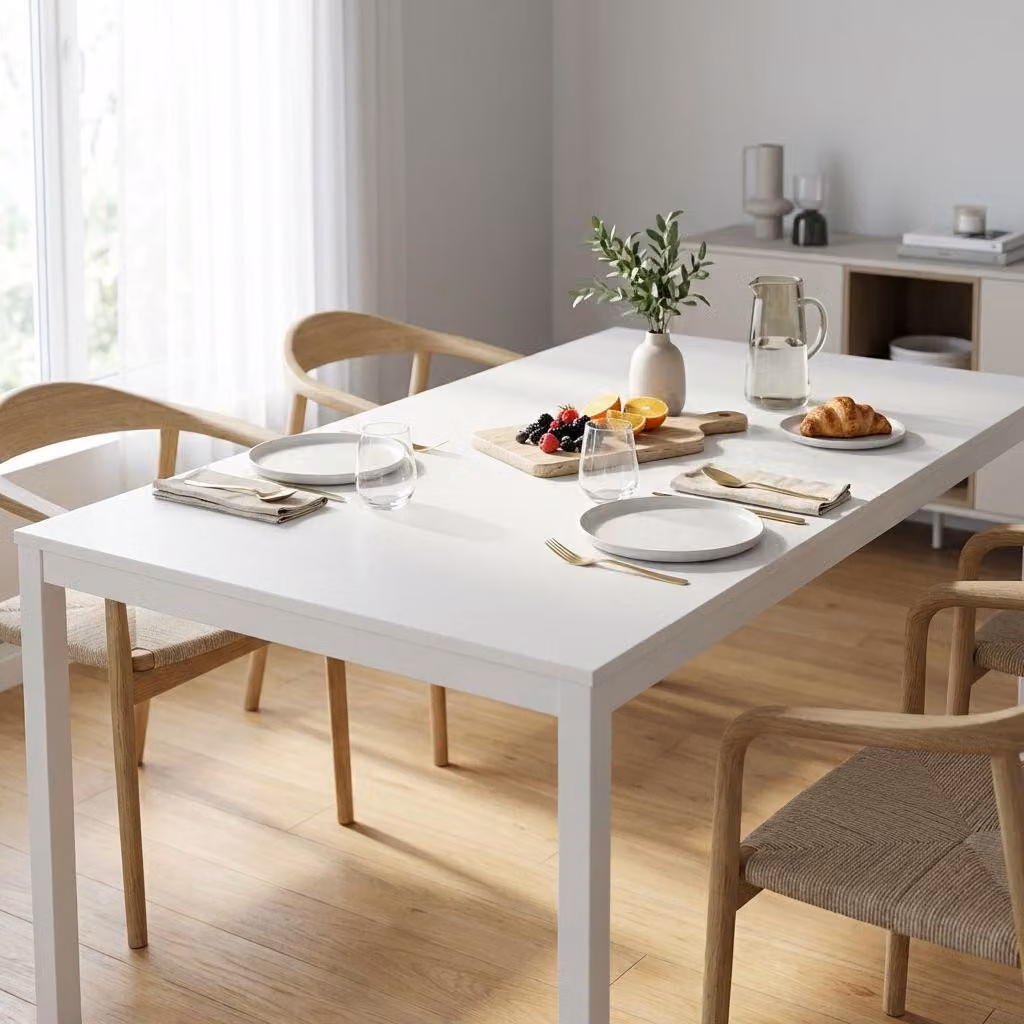 Milani Home - tavolo da pranzo allungabile 110-160 x 70 x 77 cm, bianco, legno e metallo