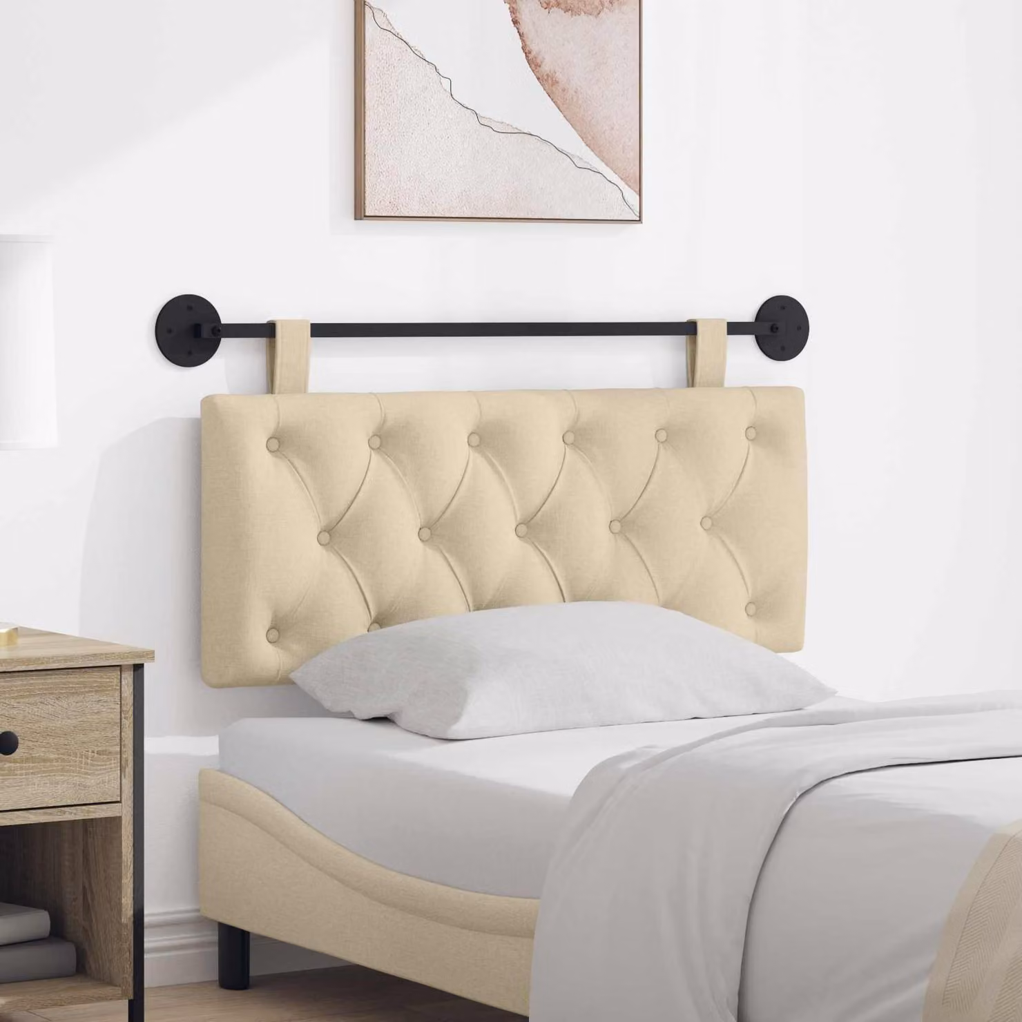 Testiera sospesa moderna vidaXL in tessuto beige L: 110 cm, H: 55 cm, P: 7 cm