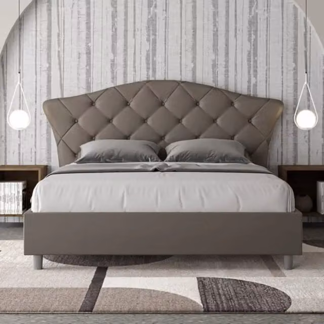 Letto matrimoniale con rete imbottito 160x190 similpelle cappuccino Langre