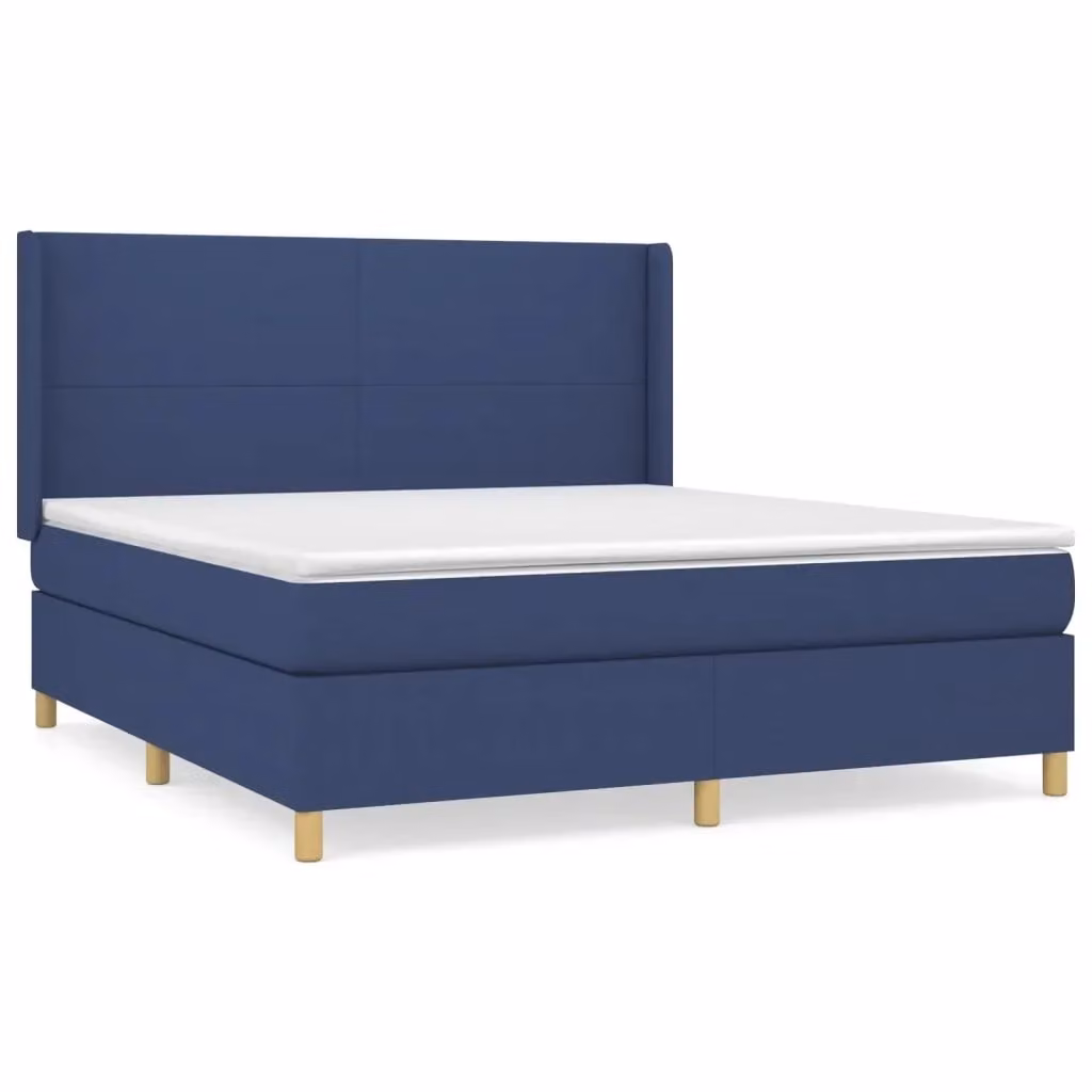 vidaXL Giroletto a Molle con Materasso Ibrido in Tessuto Blu e Bianco L/P: 180 x 200 cm – 2