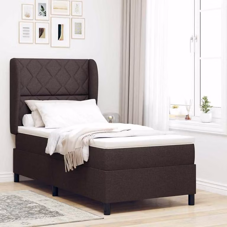 Maison Exclusive - Letto boxspring con testiera, marrone scuro, 90 x 190 cm, rivestimento in tessuto