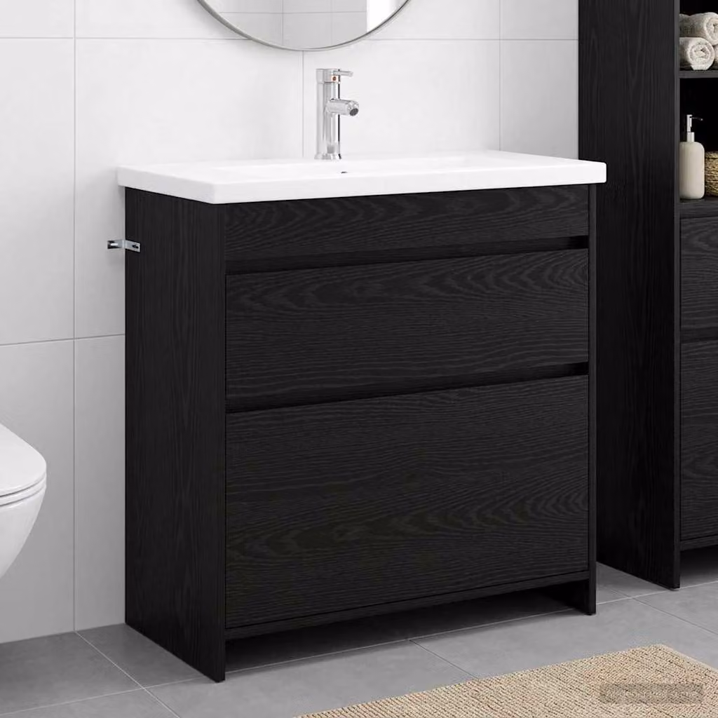 Set di mobili per il bagno moderno vidaXL in legno e MDF, colore nero, L 81 cm x P 40 cm x H 84,5 cm