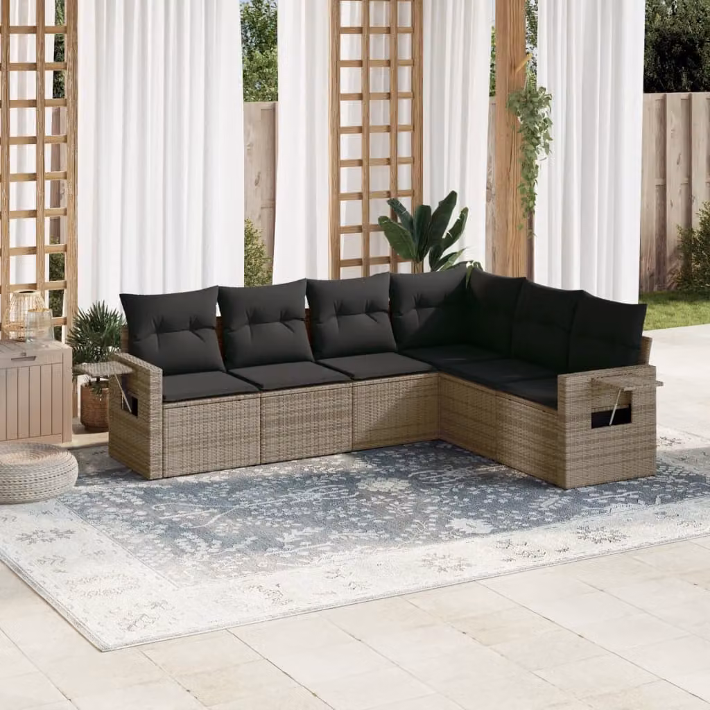 Set Divano da Giardino vidaXL 6 pz a L in Polyrattan Grigio con Cuscini e Tavolino – 1