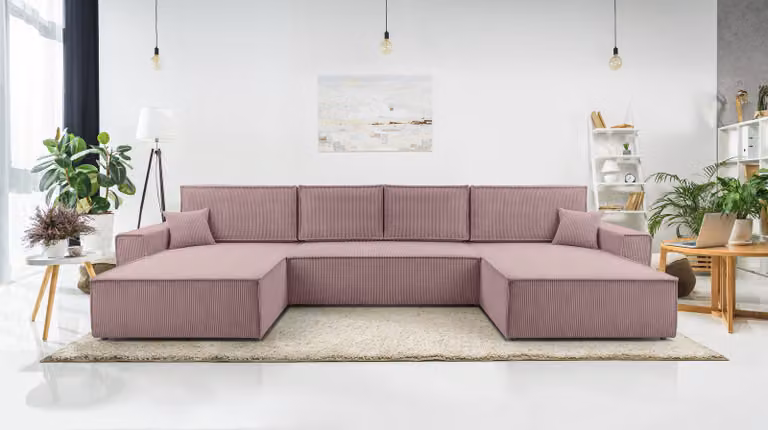 AX LIVING Divano a U con funzione di letto - Cedria U 389 cm lavanda