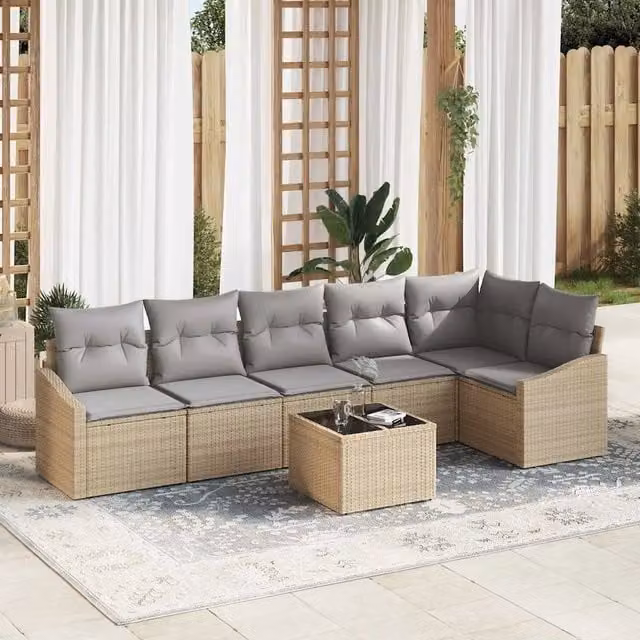Set di divani 7 pz Beige polyrattan 3346750