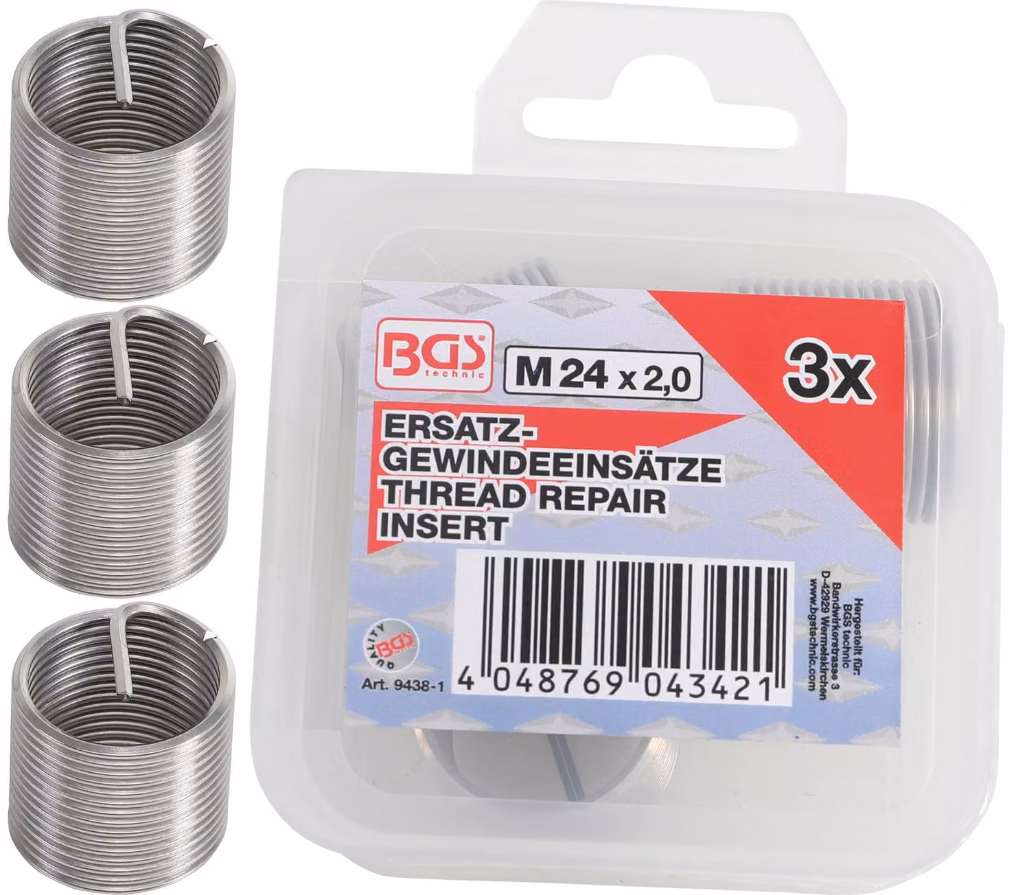 BGS inserti filettati di ricambio M24 x 2,0 mm 3 pezzi - 9438-1