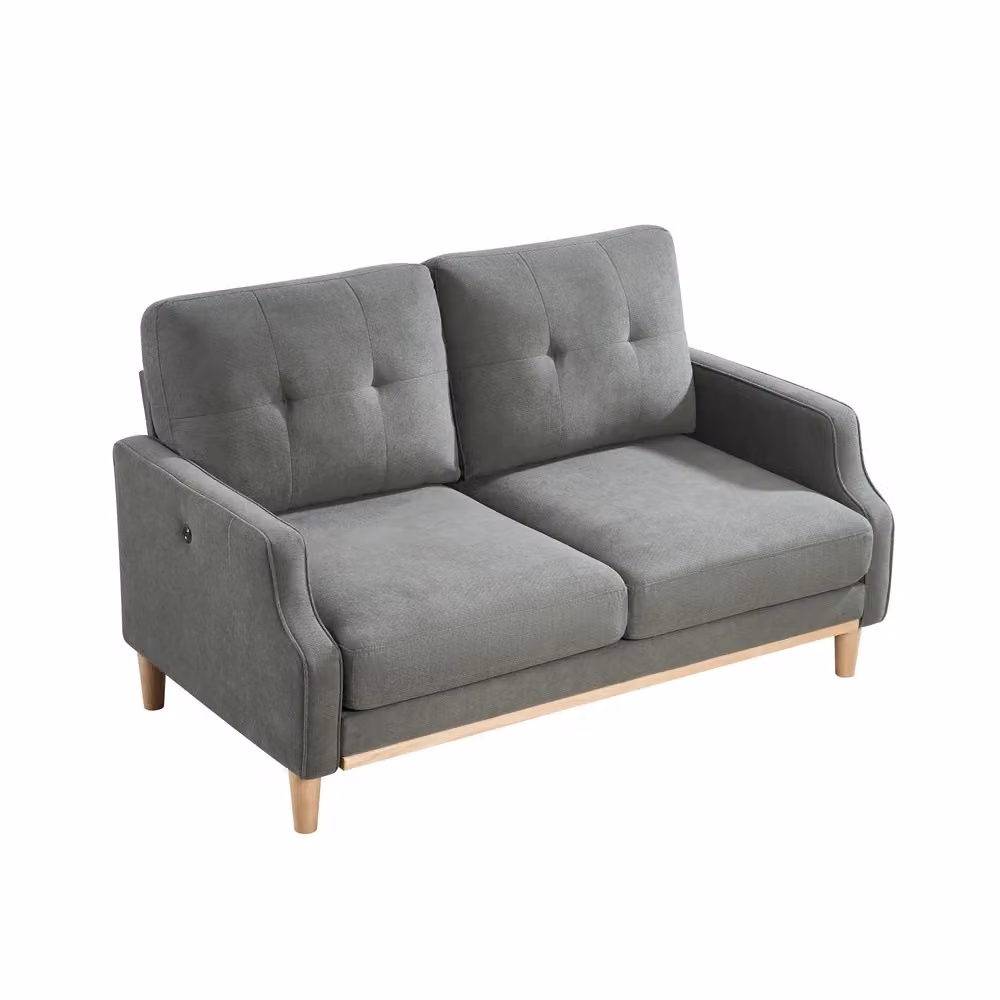 Divano a 2 posti Minimal in tessuto grigio con gambe in legno e cuscini inclusi – 2