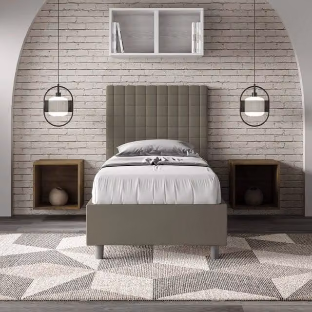 Letto singolo imbottito Sunny Ityhome in similpelle color cappuccino, senza rete, 90x200 cm
