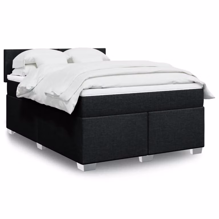 vidaXL Giroletto a Molle con Materasso Ibrido in Tessuto Nero e Bianco L/P/H: 140 x 190 cm
