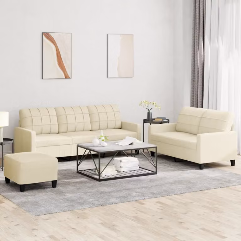Maison Exclusive - Set divano 3 pezzi con cuscini in ecopelle color crema