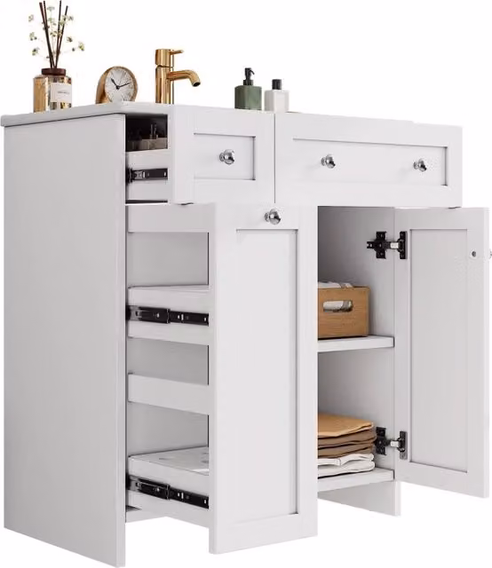 Mobile lavabo bagno a terra; mobile bagno bianco laccato con lavabo in ceramica; 76x47x86 cm