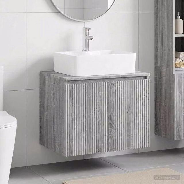 Mobile lavabo sospeso per bagno vidaXL in legno MDF grigio opaco stile minimalista