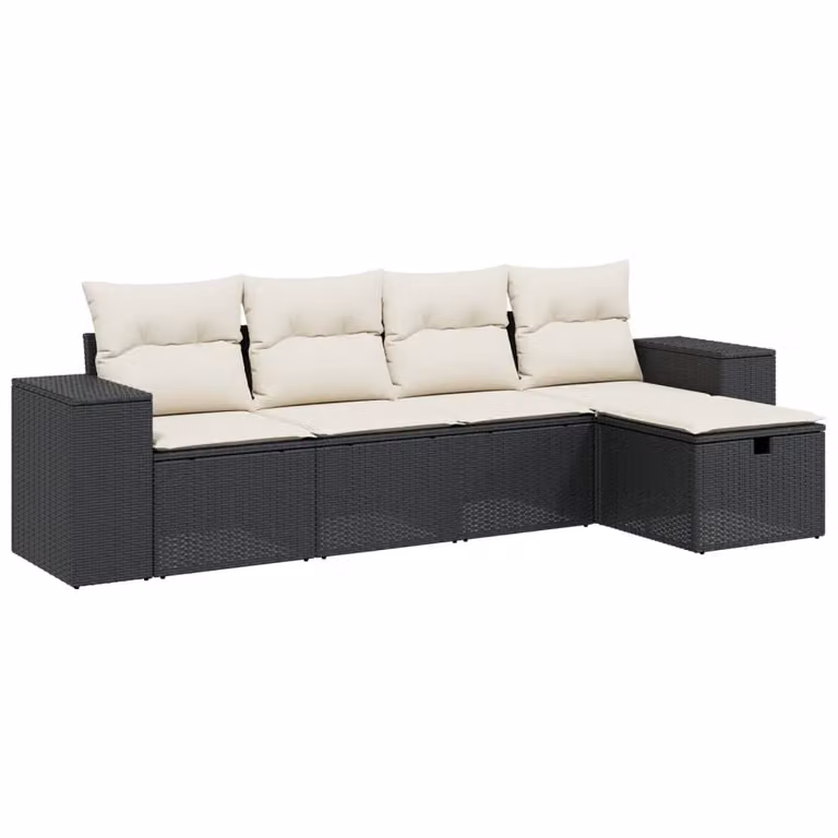 Set Divani da Giardino 5 pz con Cuscini in Polyrattan Nero