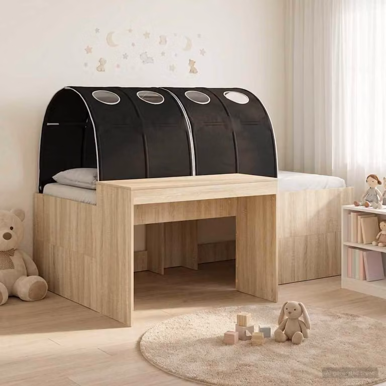 Letto a soppalco esclusivo con scrivania per bambini, realizzato in legno multistrato, confezione da 3 pezzi