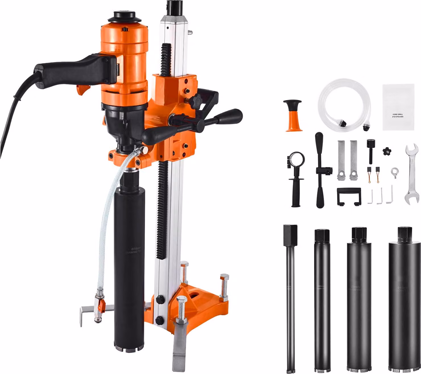 Carotatrice diamantata SucceBuy con diametro massimo di foratura di 202 mm, dispositivo 2 in 1 con potenza di 1500 W, 4 punte e velocità regolabile (1000 / 2500 giri/min.) per calcestruzzo, mattoni e pietra
