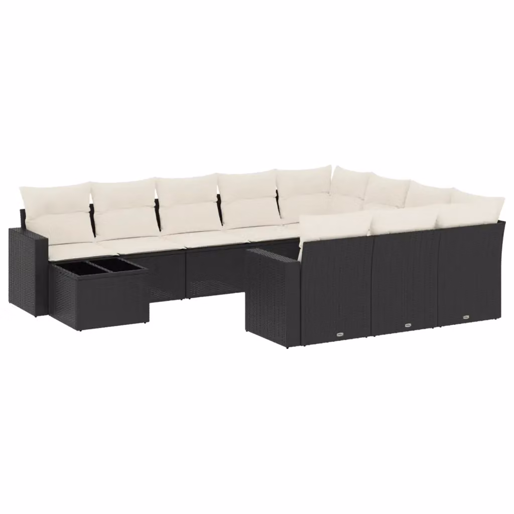 vidaXL Set Divani da Giardino 11 pz a Forma a L con Cuscini e Tavolino, Polyrattan e Acciaio Nero e Bianco – 2