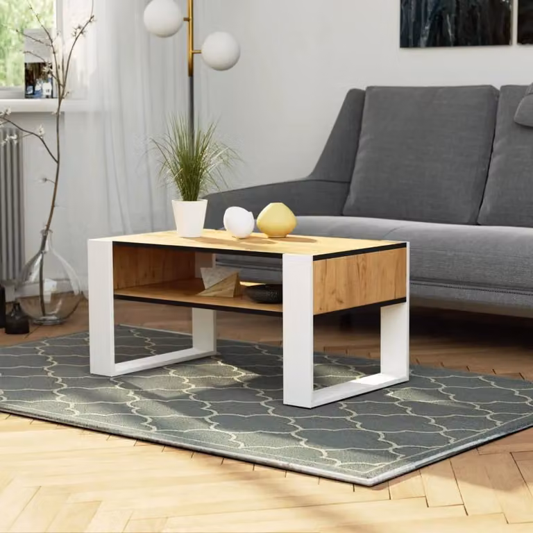 Tavolino TYVREN - rovere craft / bianco