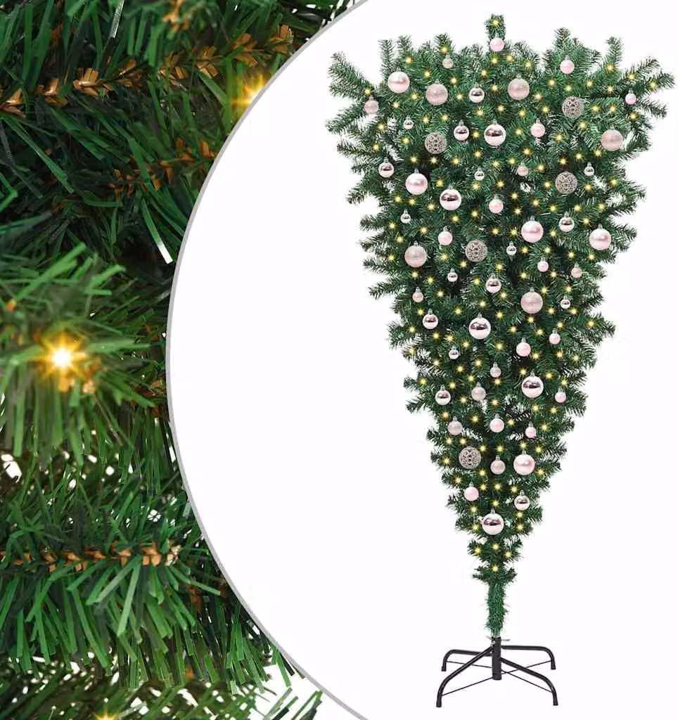vidaXL Albero di Natale artificiale rovesciato con set di palline verde 180 cm PVC