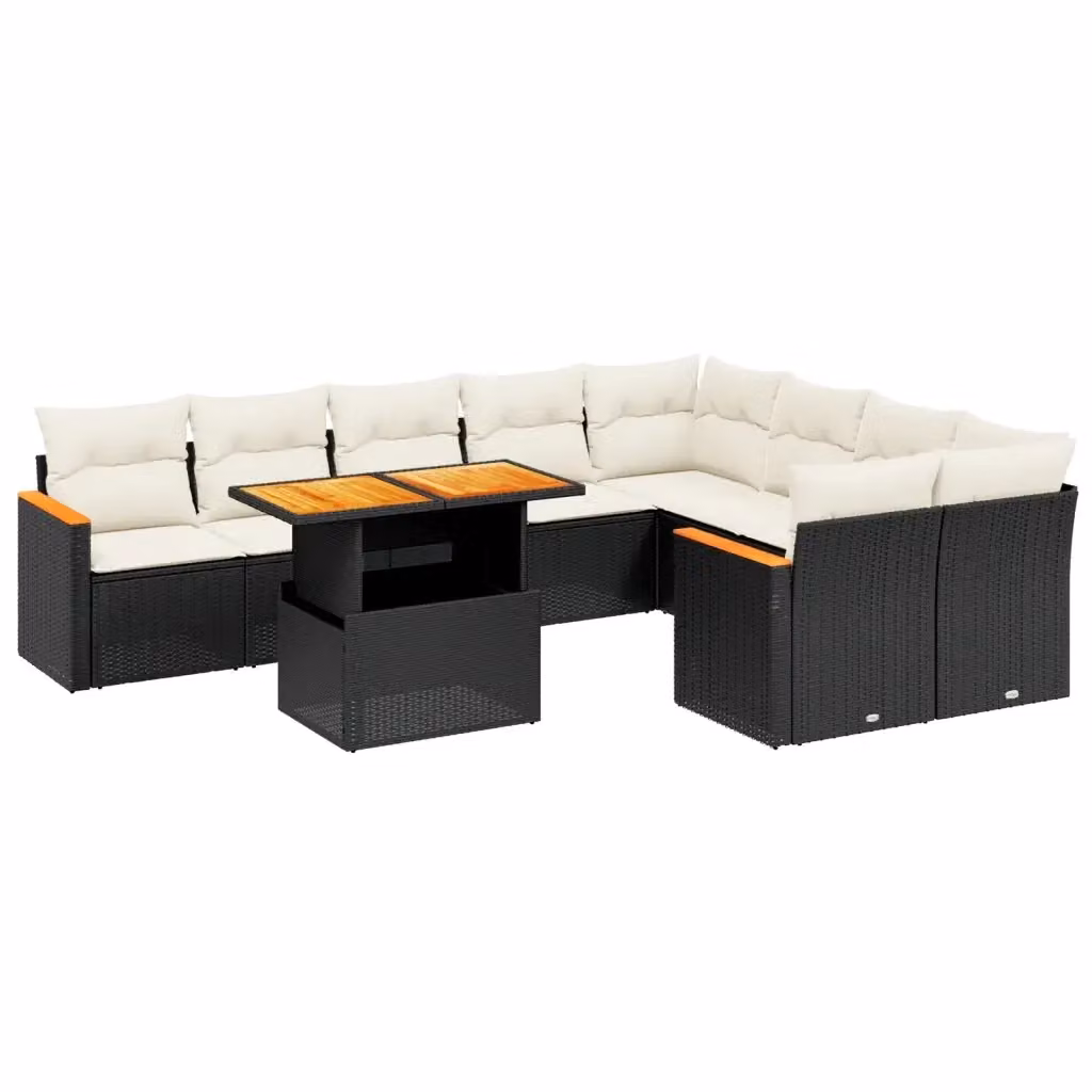 vidaXL Set Divani da Giardino a L in Polyrattan Nero con Cuscini e Tavolino da Esterno – 2