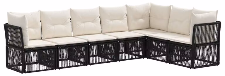 Set da giardino composto da 7 pezzi, colore nero, realizzato in rattan sintetico
