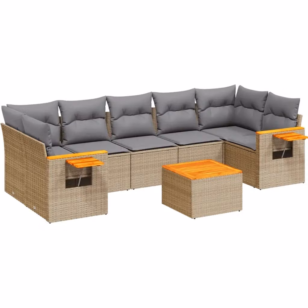 vidaXL Set Divano da Giardino a L con Tavolino da Caffè 8 pz in Polyrattan e Legno di Acacia, Colore Grigio e Beige – 2