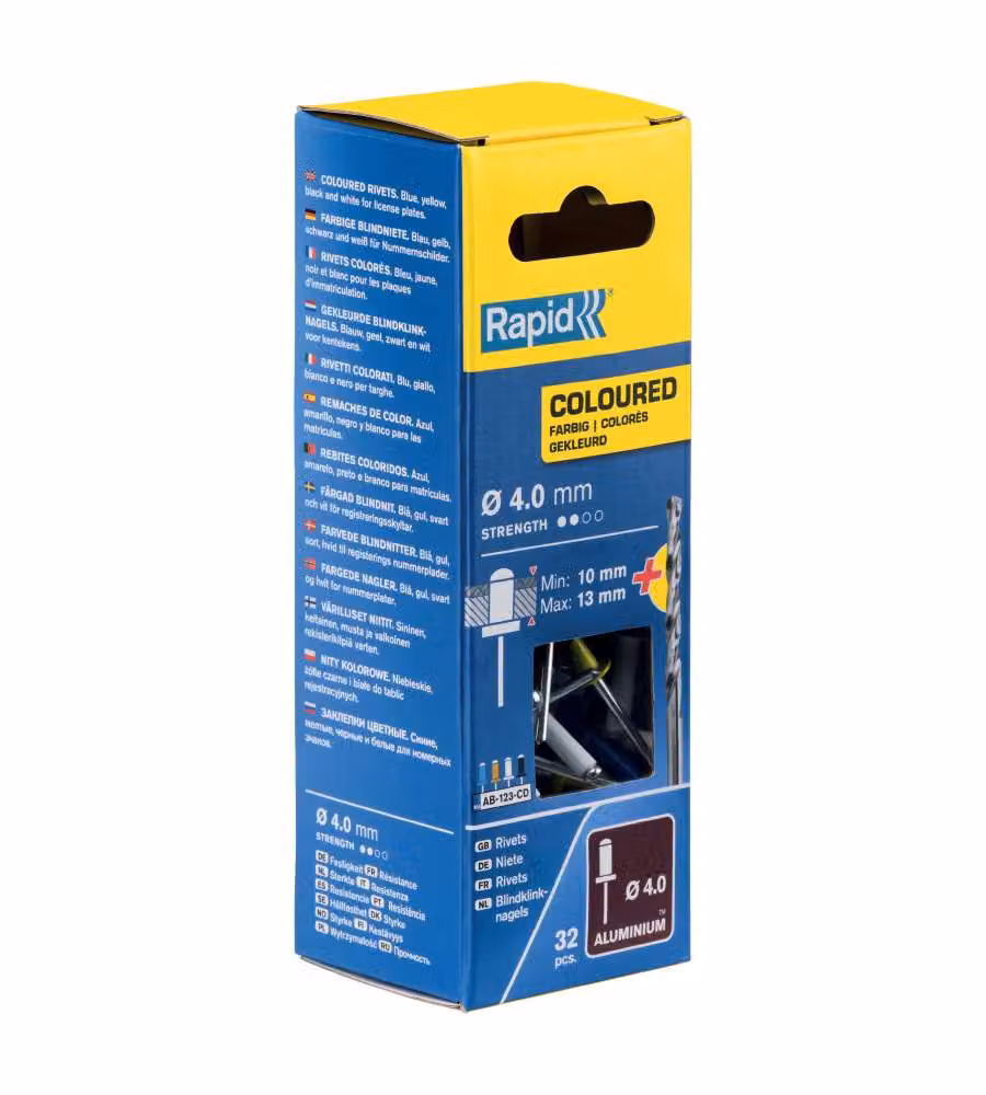 Rapid Rivetti Alluminio Colorati con Punta Trapano 4x16 mm - 32 Pezzi