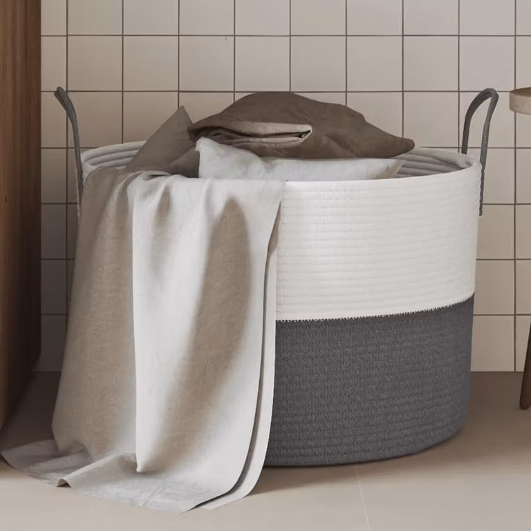 Cestino portaoggetti vidaXL multicolore grigio e bianco in tessuto con maniglie e struttura pieghevole Ø51 x 33 cm