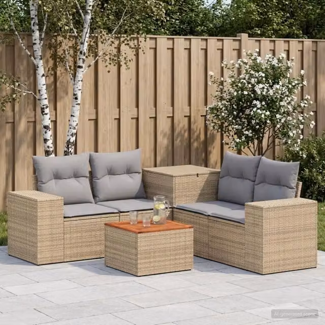 Set di divani 6 pz Beige e Grigio Chiaro 55 x 55 x 37 cm 3447579
