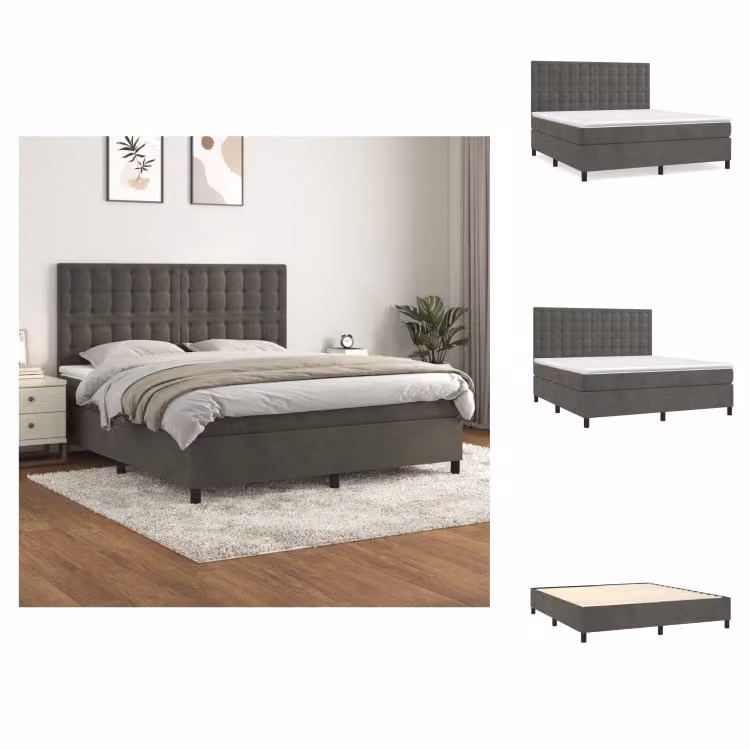 vidaXL Letto a molle con materasso grigio scuro 160x200 cm in velluto - Letti e strutture letto