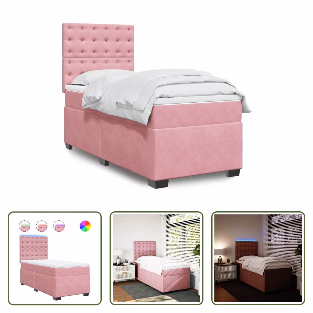 The Living Store Letto a molle con materasso Rosa 80x200 cm Velluto