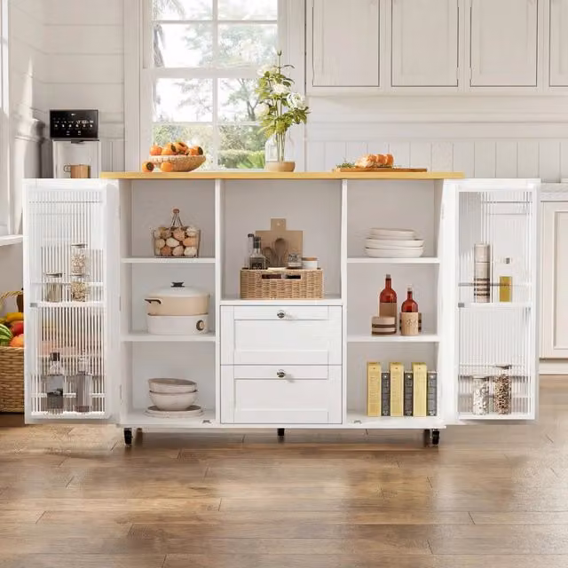 Isola Cucina su Ruote con Piano Ribaltabile ¨C MINIMAL ¨C 2 Cassetti, Portaspezie, 120x45x92 cm