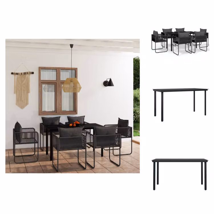 vidaXL set da pranzo da giardino 7 pezzi nero - Set di mobili da giardino