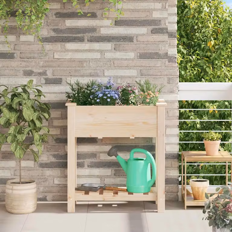 vidaXL Vaso da giardino beige in legno L: 71 cm, P: 37 cm, H: 76,5 cm