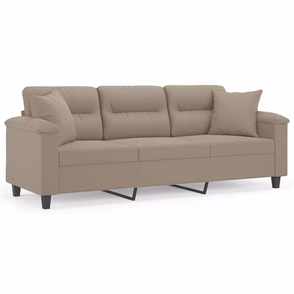 Divano a 3 posti moderno VIDAXL in microfibra beige con cuscini e struttura in metallo L: 210 cm, P: 80 cm, H: 77 cm – 2