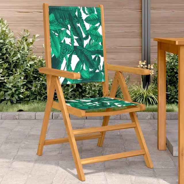 Set di 2 sedie pieghevoli vidaXL in legno di acacia oliato e tessuto verde con motivo floreale per giardino e balcone