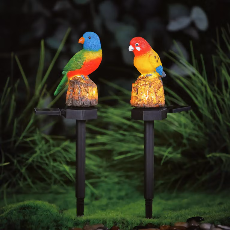 1 x Decorazione per giardino a energia solare a forma di pappagallo, con illuminazione LED (luce LED bianco caldo) - con picchetto da inserire nel terreno - funzione di accensione/spegnimento automatico - illuminazione d'atmosfera per giardino e terrazza