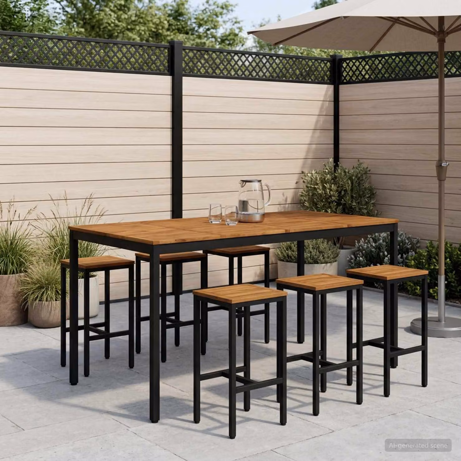 vidaXL Tavolo da Bar da Giardino in Legno di Acacia Naturale e Nero L: 196 cm, P: 100,5 cm, H: 105 cm