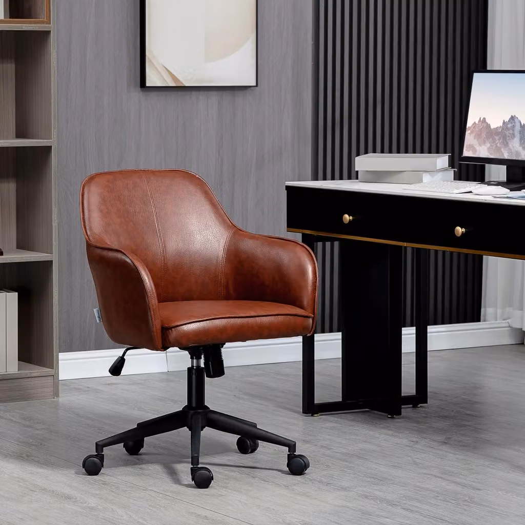 Sedia da ufficio girevole moderna in similpelle marrone con altezza regolabile – 2
