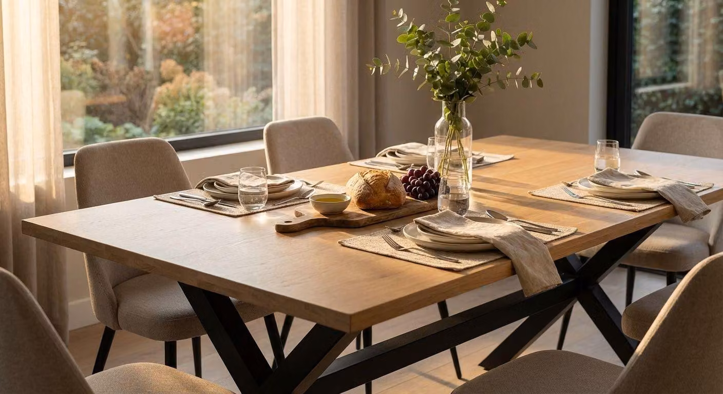 Milani Home - tavolo da pranzo fisso 180 x 90 x 76 cm, quercia chiaro, legno e metallo