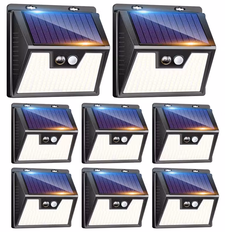 8 luci solari da esterno con sensore di movimento, 167 LED, grado di protezione IP65
