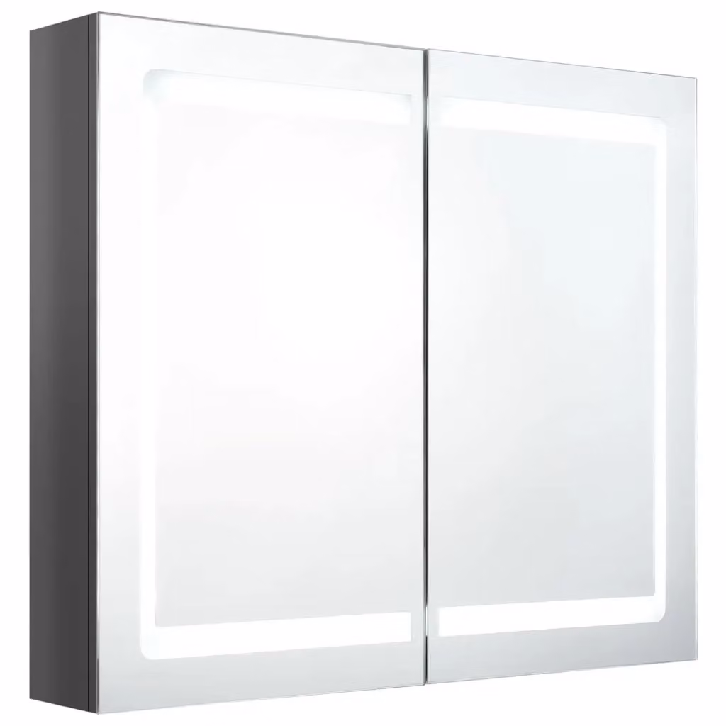 Armadietto da bagno con specchio e illuminazione LED vidaXL, Grigio lucido, L: 80 cm, P: 12 cm, H: 68 cm – 2